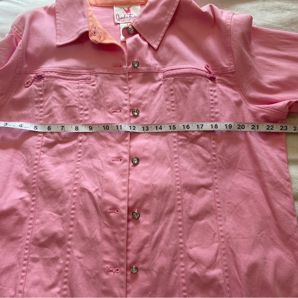 Quaker Factory Jacket Pink with Orange Trim Rhinestone buttons Size Large - Picture 4 of 14